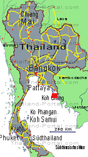 Karte, Lage von der Insel Koh Chang in Thailand, nahe Kambodscha