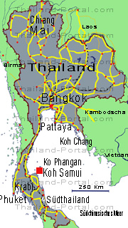 Karte, Lage der Insel Koh Samui in Thailand